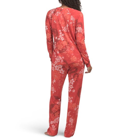 JOHNNY WAS Red 2pc Pima Cotton Blend The Sylvie Raglan Pajama Set - Picture 2 of 2